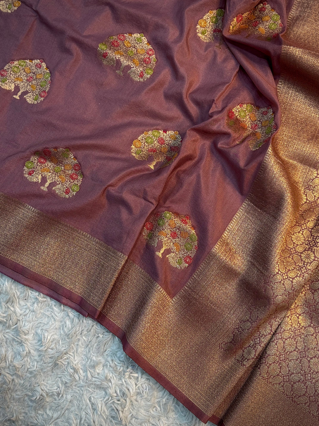 MAUVE SHADE CHINON GEORGETTE SILK MEENAKARI SAREE