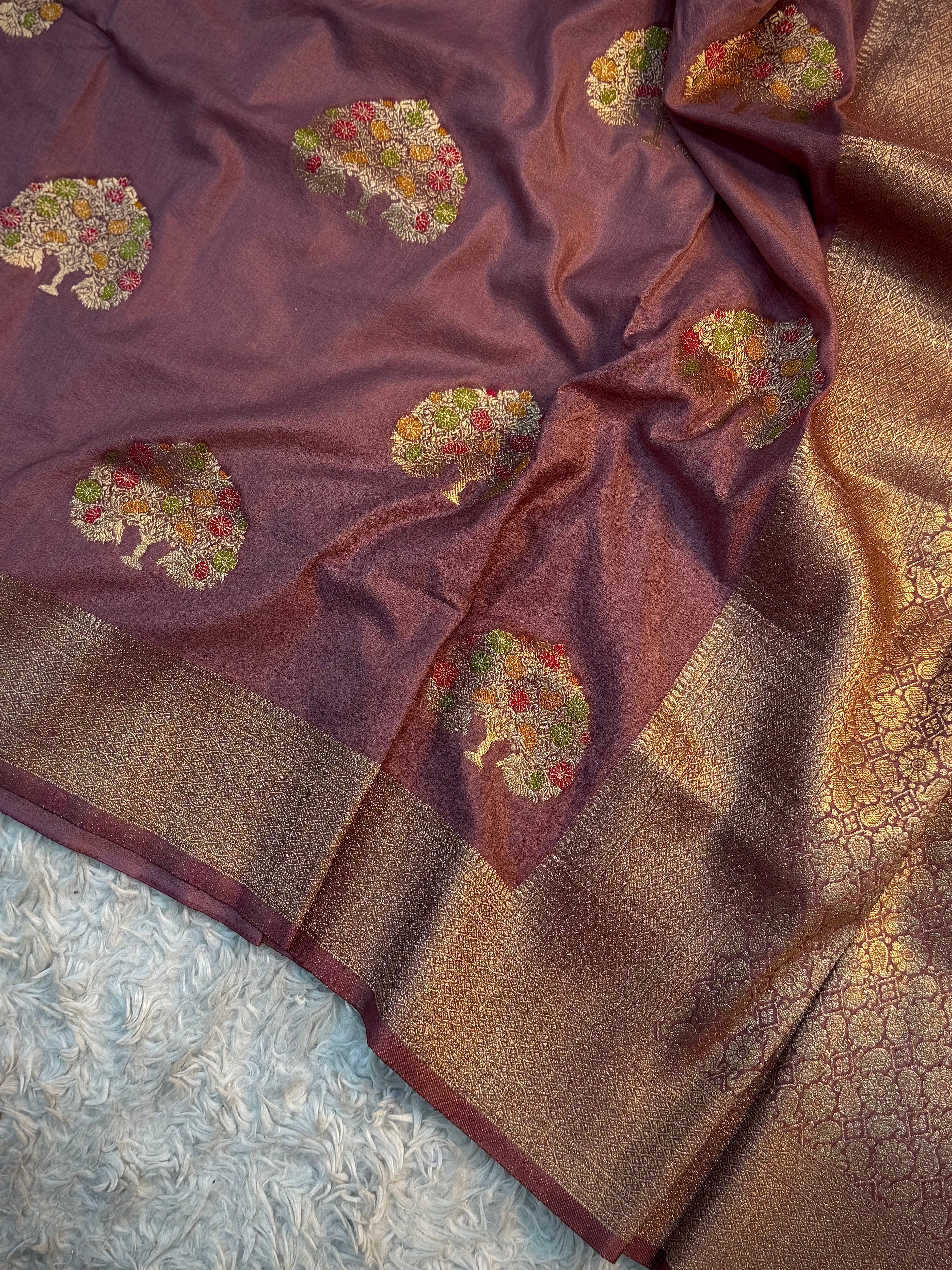 MAUVE SHADE CHINON GEORGETTE SILK MEENAKARI SAREE