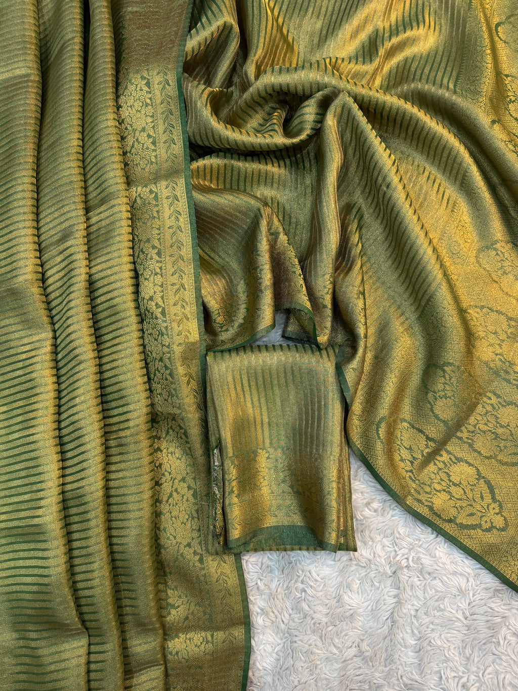 PREMIUM BOTTLE GREEN SHADE SOFT KATAN TISSUE SILK SAREE