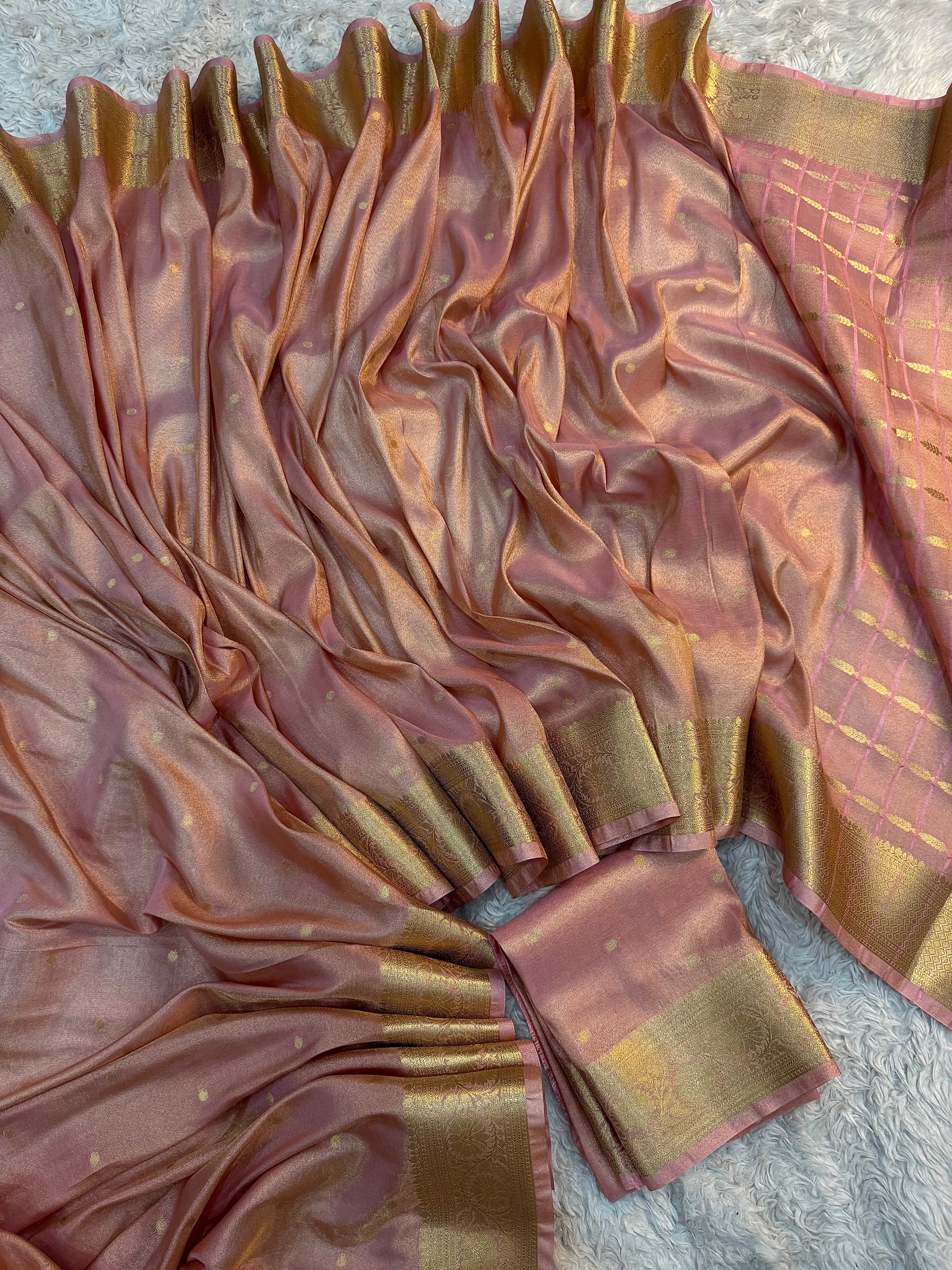 PREMIUM MAUVE PINK SHADE SOFT KATAN TISSUE SILK SAREE