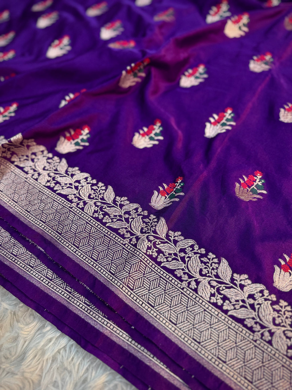PREMIUM DEEP PURPLE SHADE SATIN MASHRU KATAN SILK SAREE
