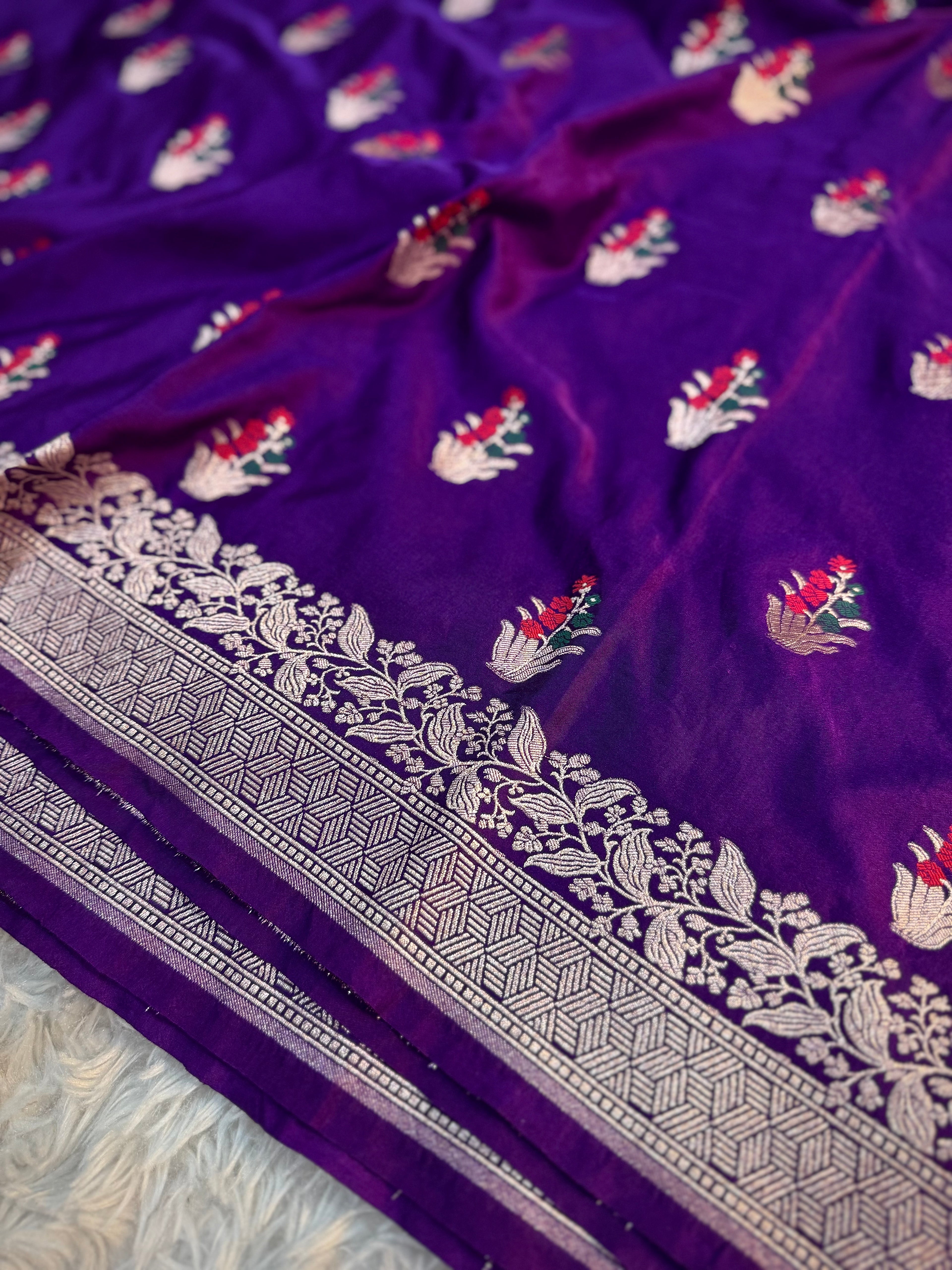 PREMIUM DEEP PURPLE SHADE SATIN MASHRU KATAN SILK SAREE