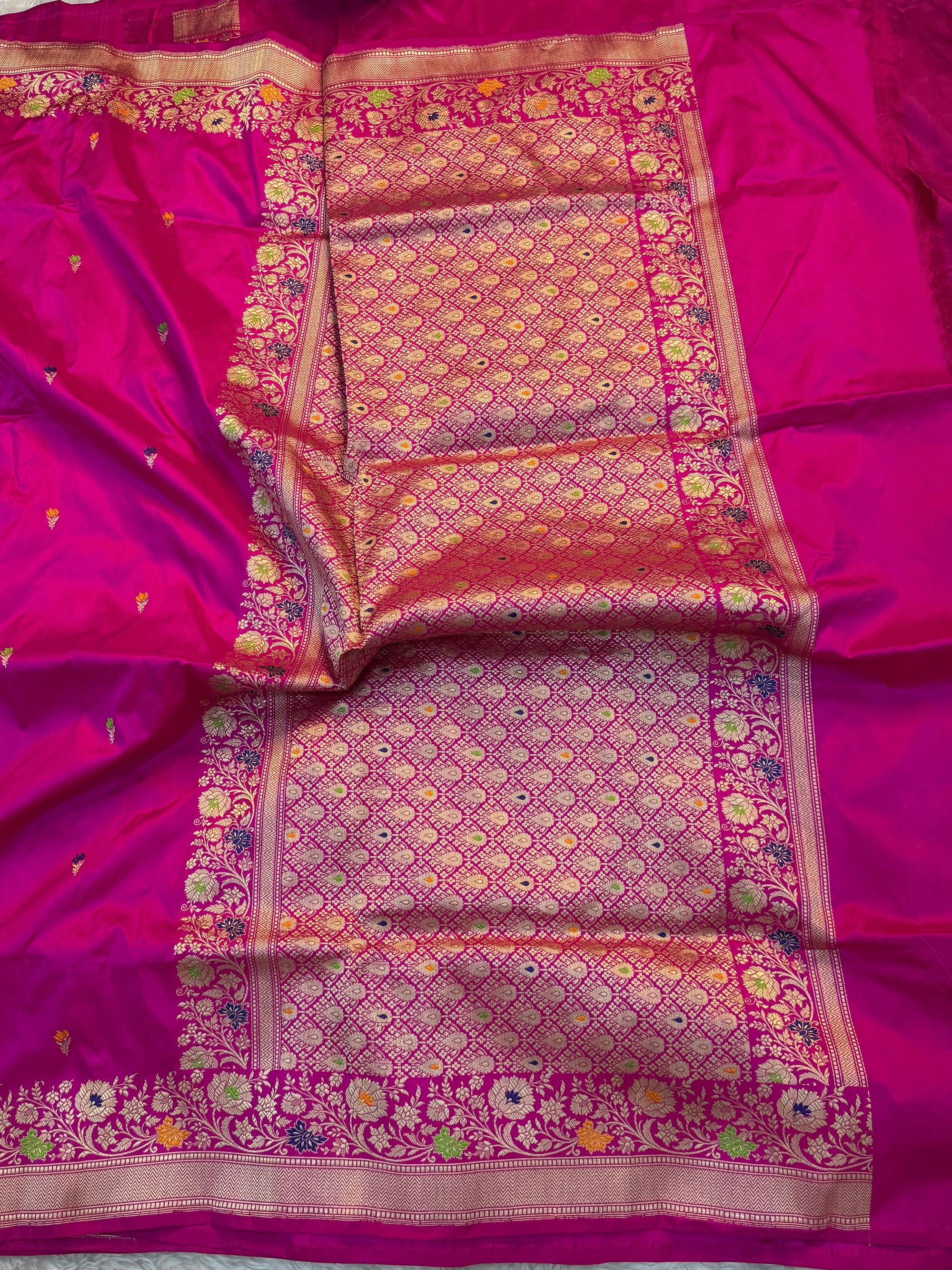 PURE RANI SHADE KATAN SILK KADHUWA BOOTI MEENAKARI SAREE