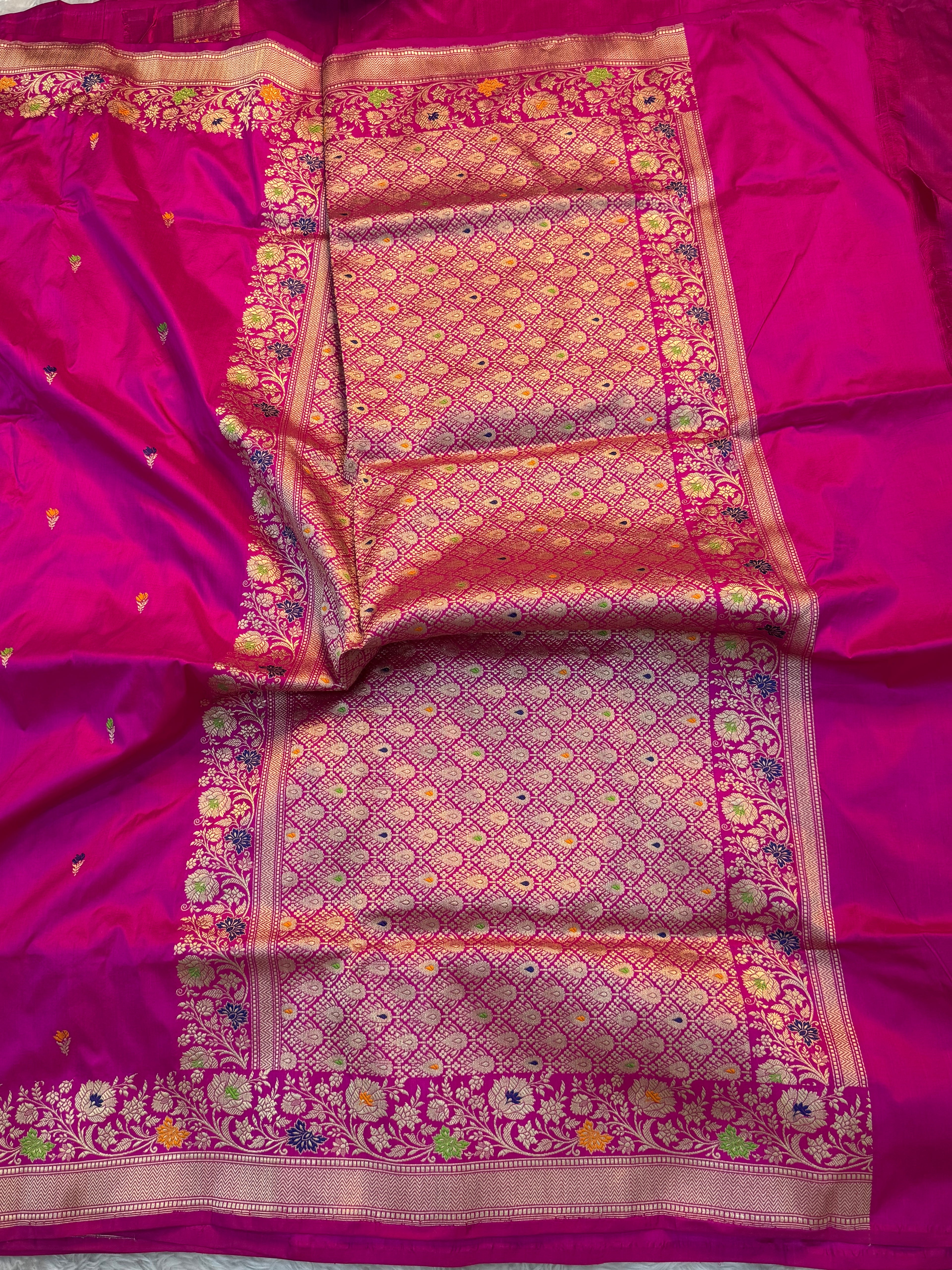 PURE RANI SHADE KATAN SILK KADHUWA BOOTI MEENAKARI SAREE