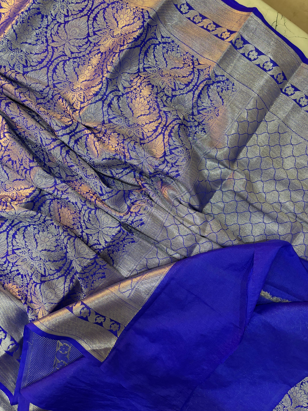 JANHVI KAPOOR INSPIRED ROYAL BLUE SEMI KATAN SILK SAREE