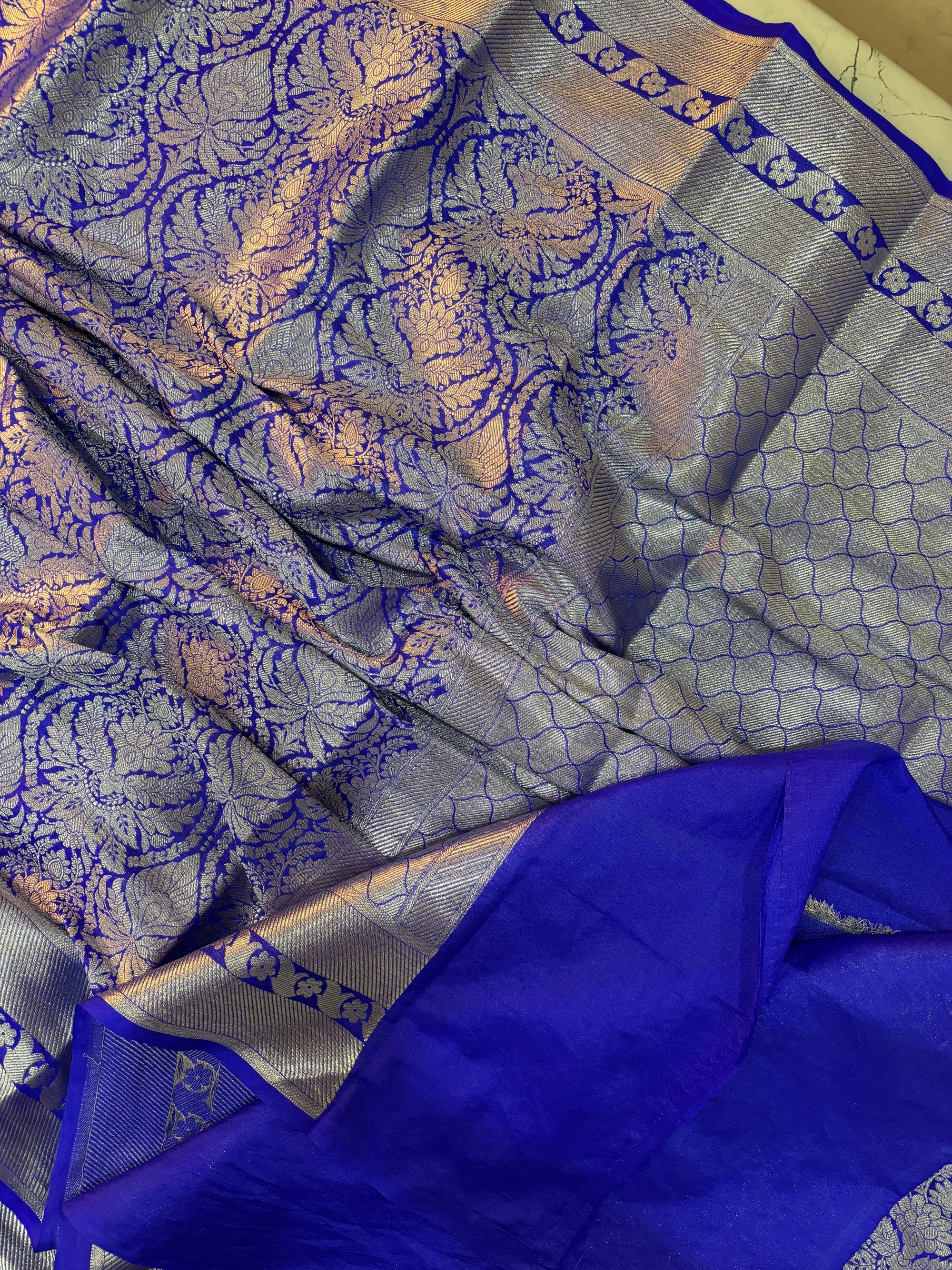 JANHVI KAPOOR INSPIRED ROYAL BLUE SEMI KATAN SILK SAREE