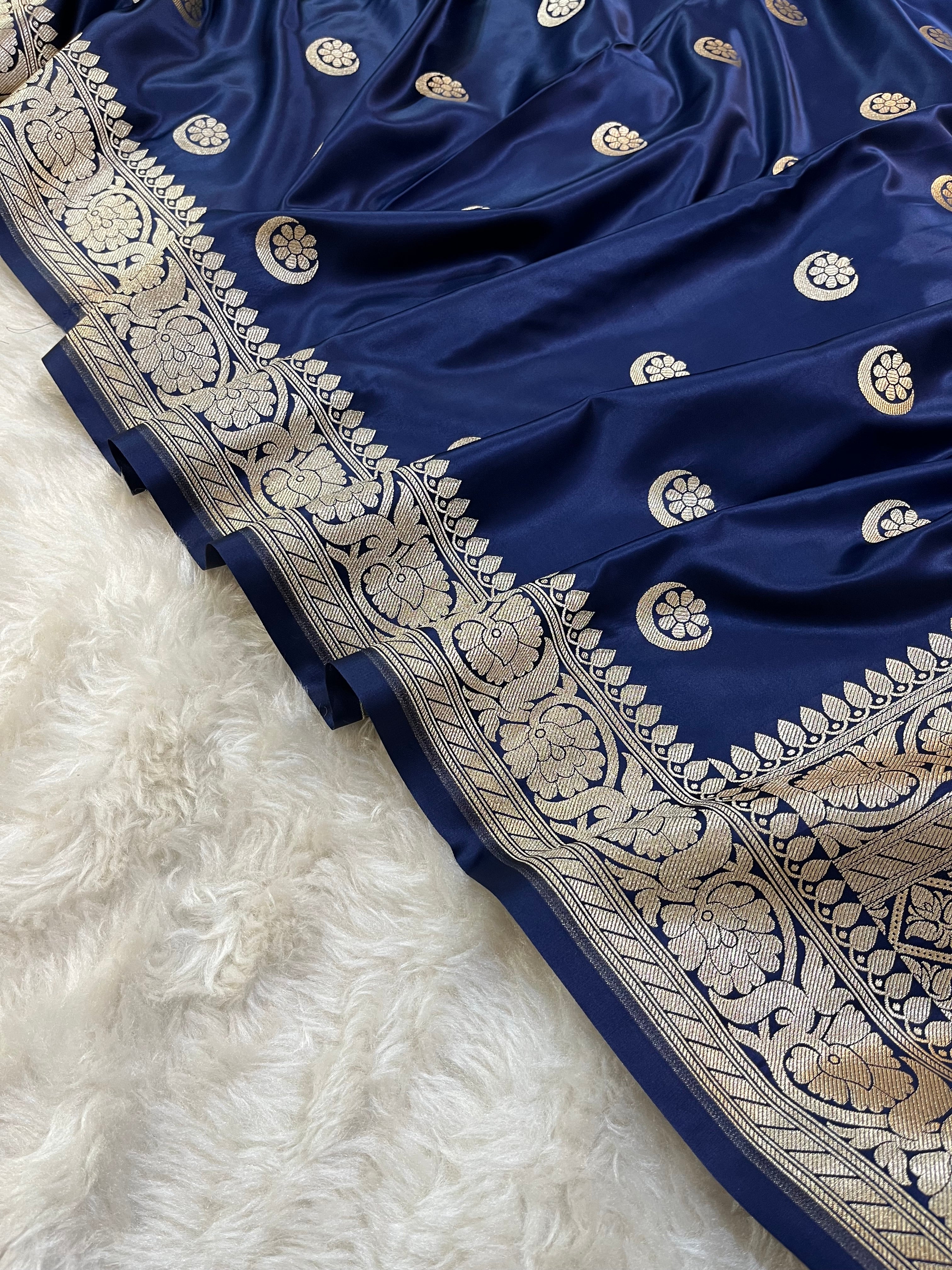 PREMIUM NEVY BLUE SHADE SATIN MASHRU KATAN SILK SAREE