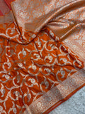 PREMIUM ORANGE SHADE MASHRU KATAN SILK JAAL DESIGN WEAVE SAREE