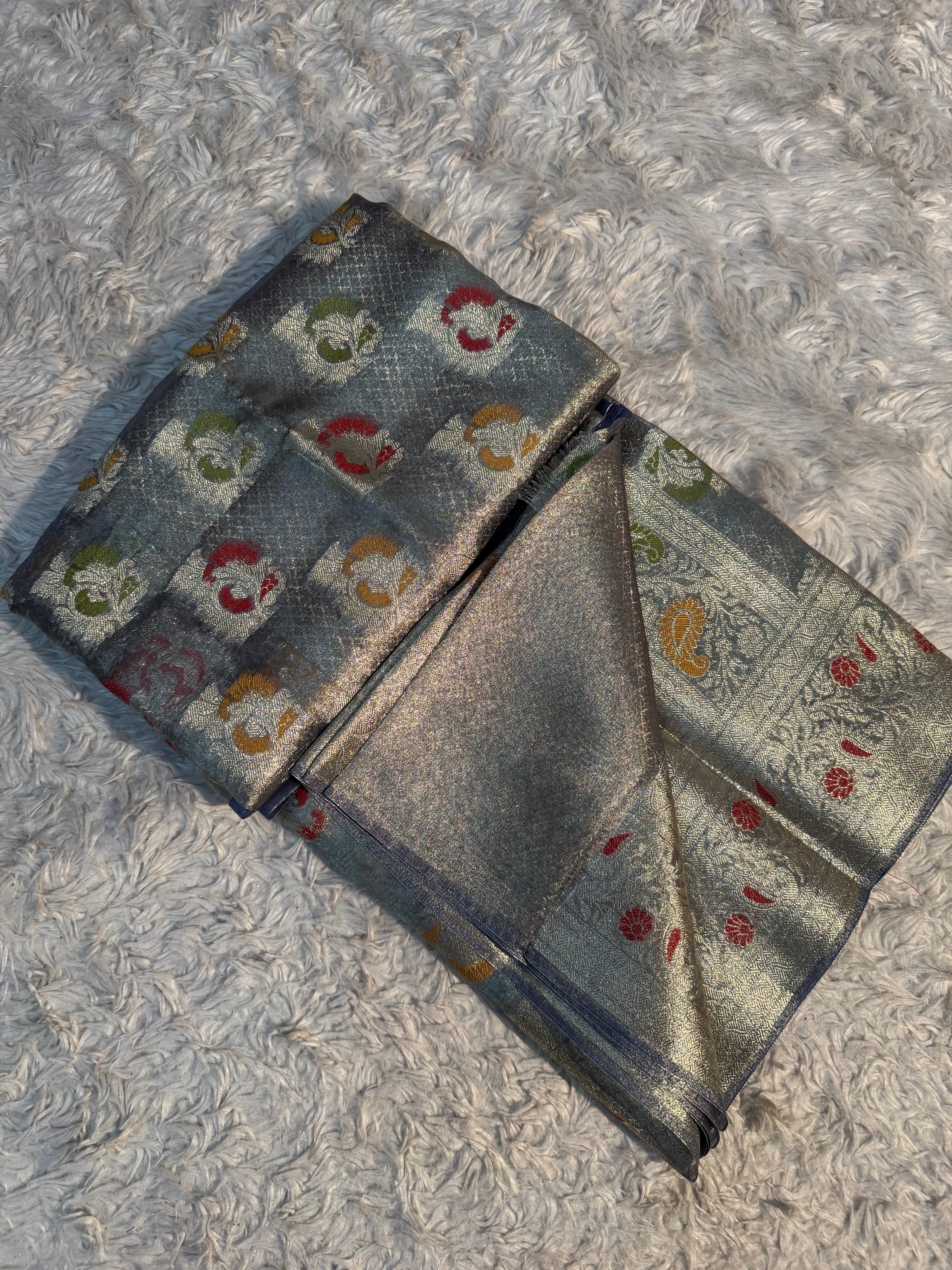 METALLIC GREY SHADE SOFT TISSUE SILK SAREE