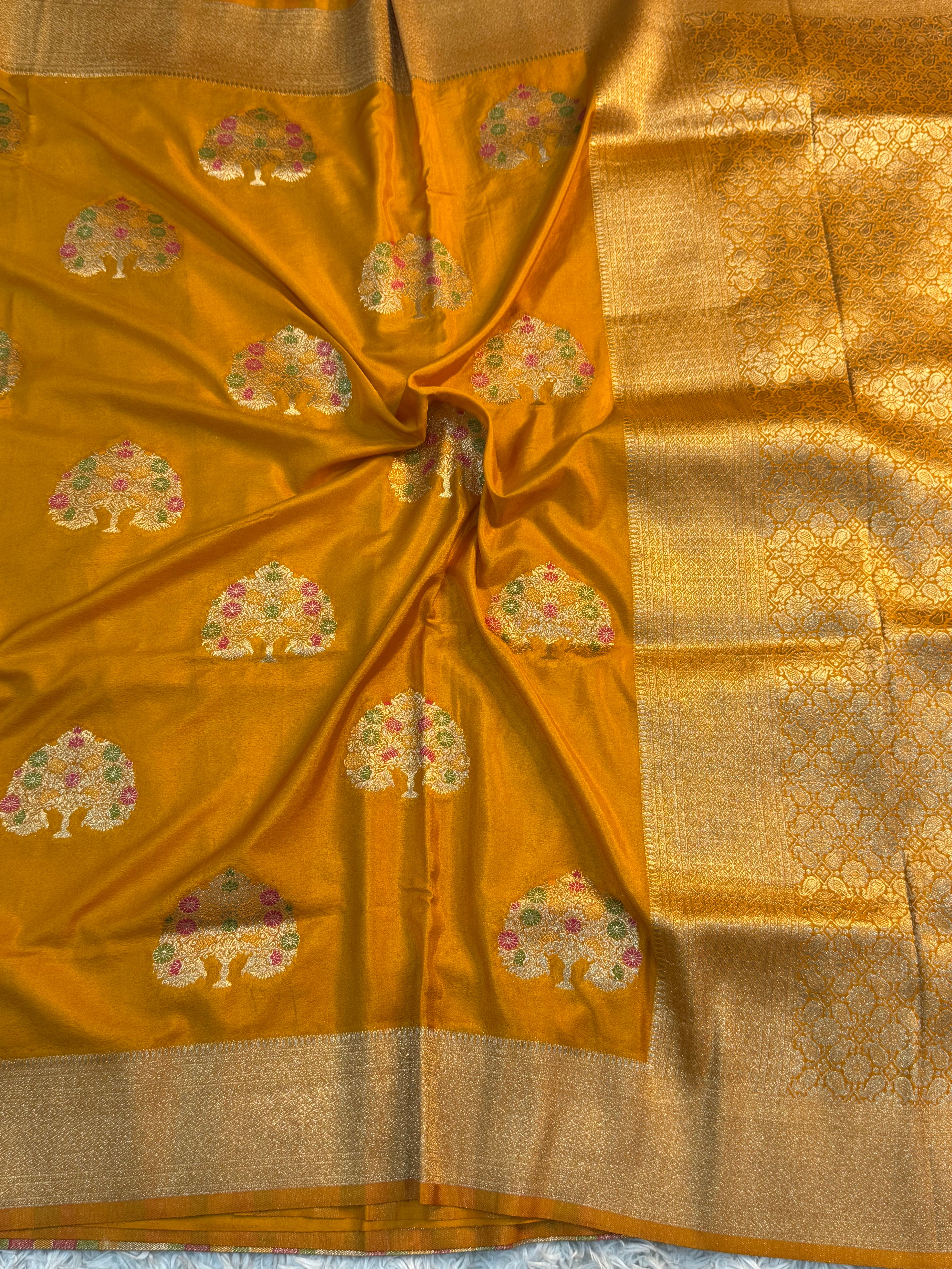 MUSTARD YELLOW SHADE CHINON GEORGETTE SILK MEENAKARI SAREE