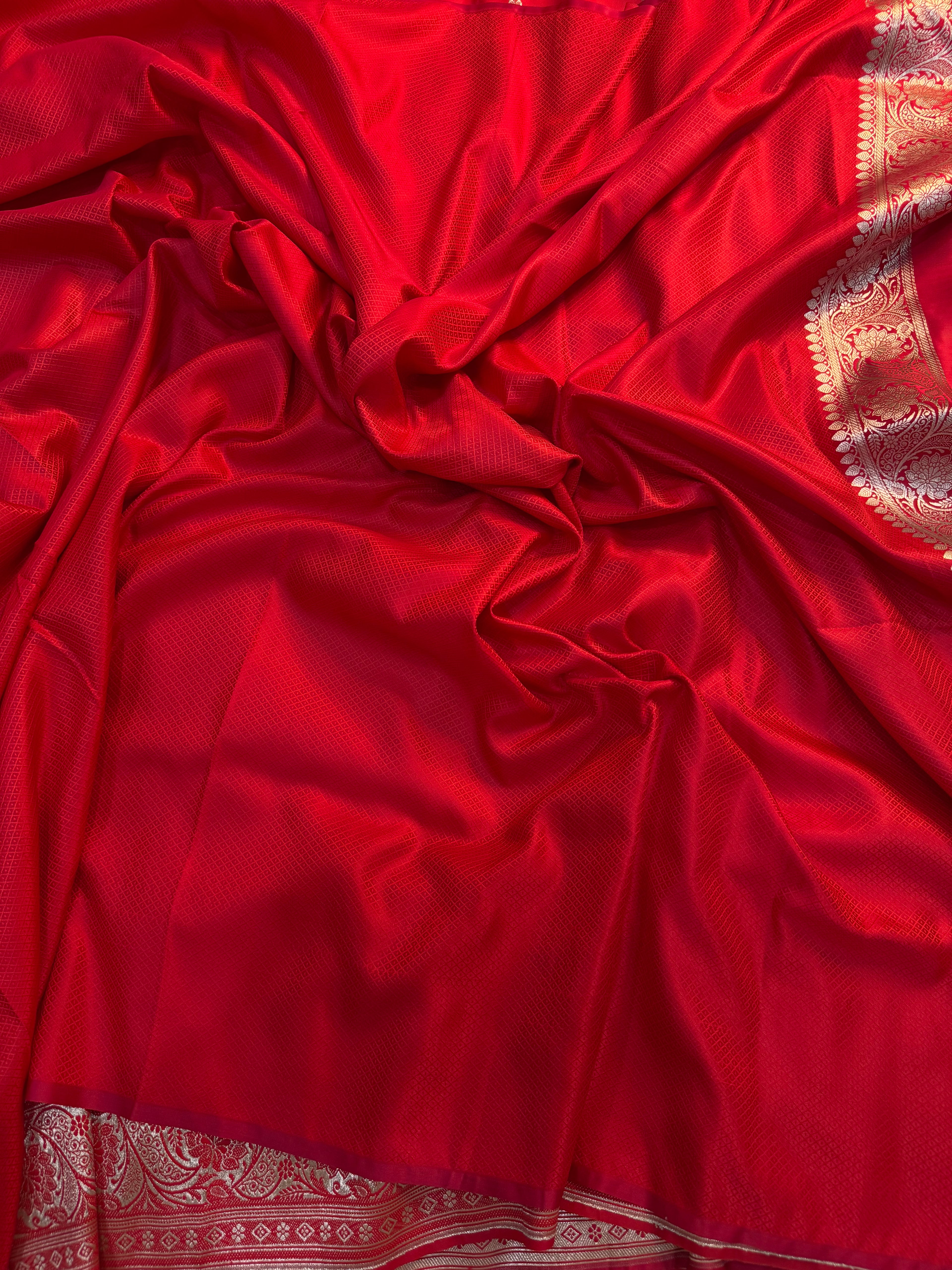 PREMIUM BRIDAL RED SHADE SATIN MASHRU KATAN SILK SAREE