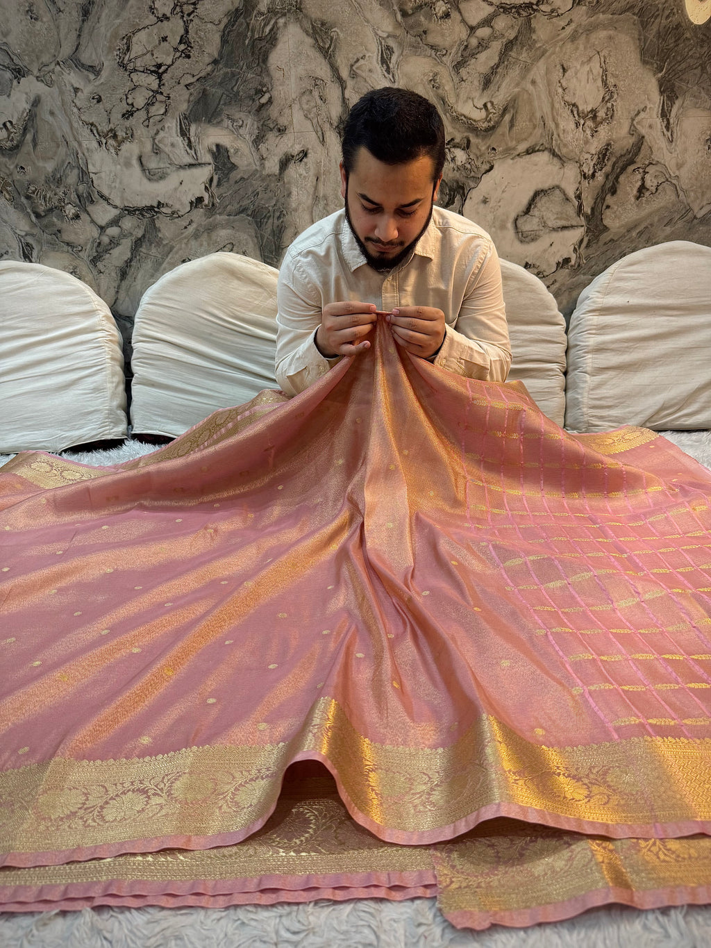 PREMIUM MAUVE PINK SHADE SOFT KATAN TISSUE SILK SAREE