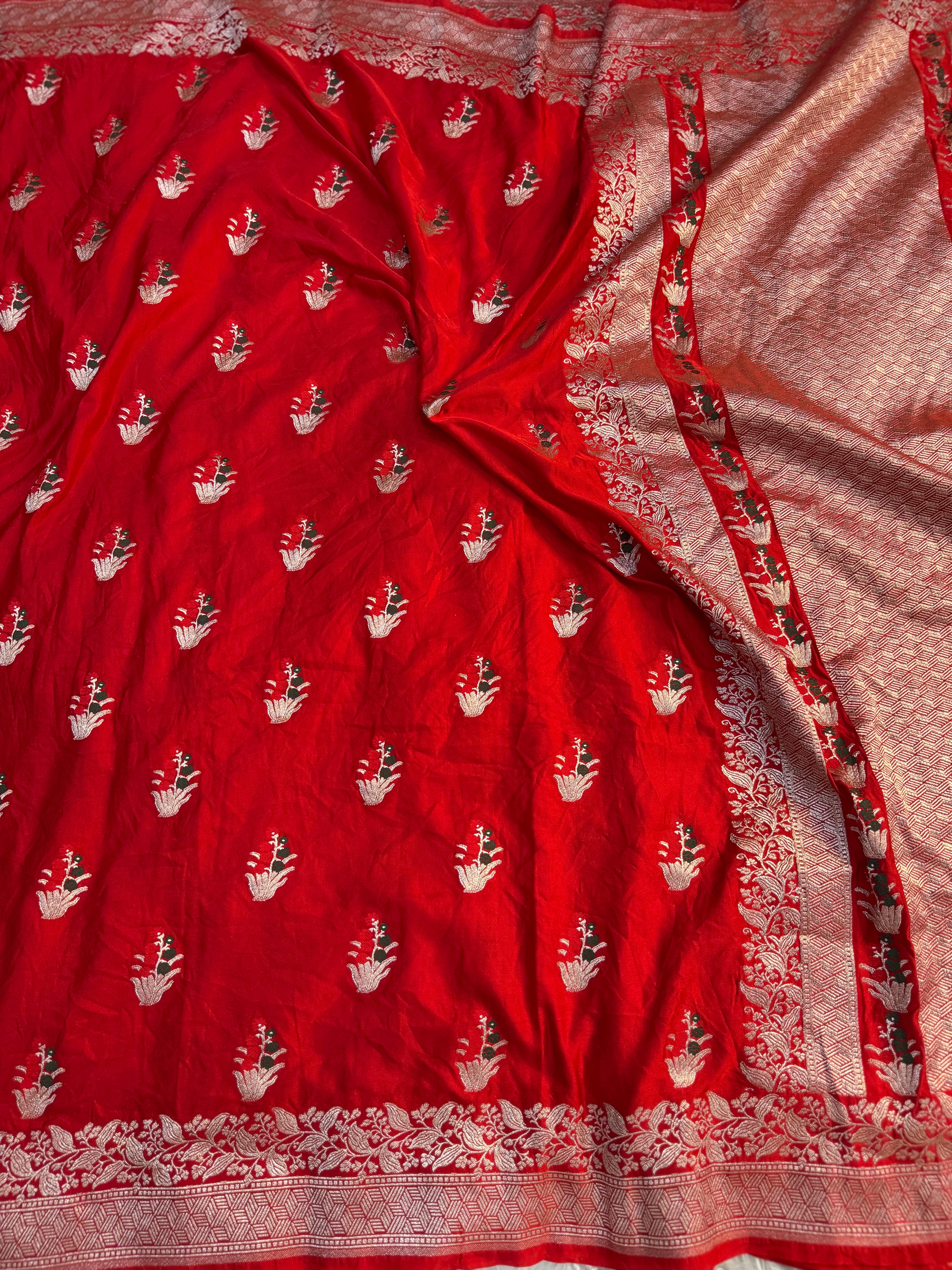PREMIUM BRIDAL RED SHADE SATIN MASHRU KATAN SILK SAREE