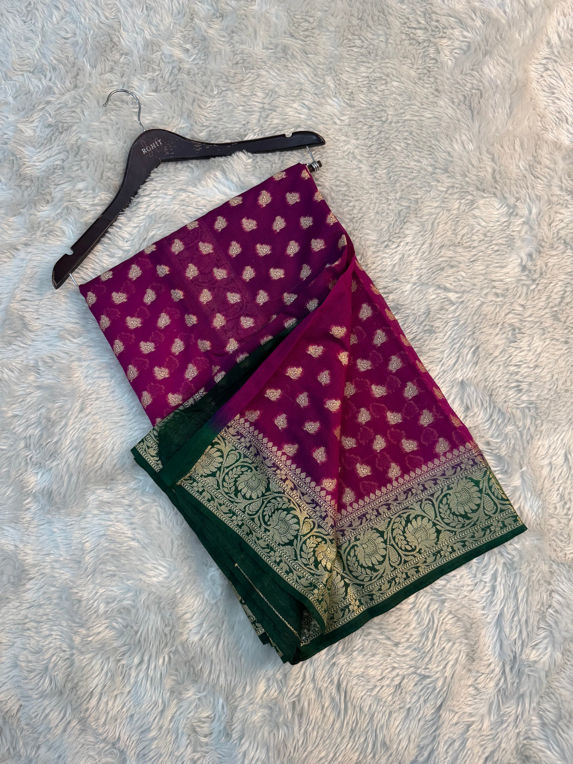RANI AND GREEN SHADE GEORGETTE BANARASI SAREE