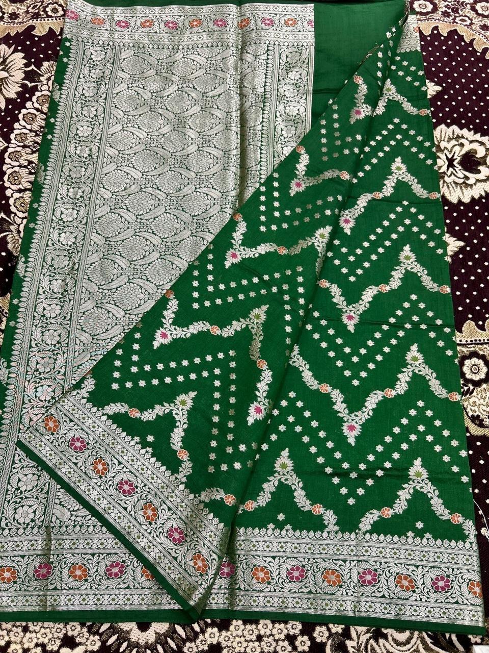 PREMIUM EMERALD GREEN PURE CHINIYA SILK SAREE