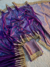 LUXURIOUS BAIGANI DUAL SHADE SOFT TISSUE SILK SAREE HAND STONE WORK WITH LACE ATTACHED