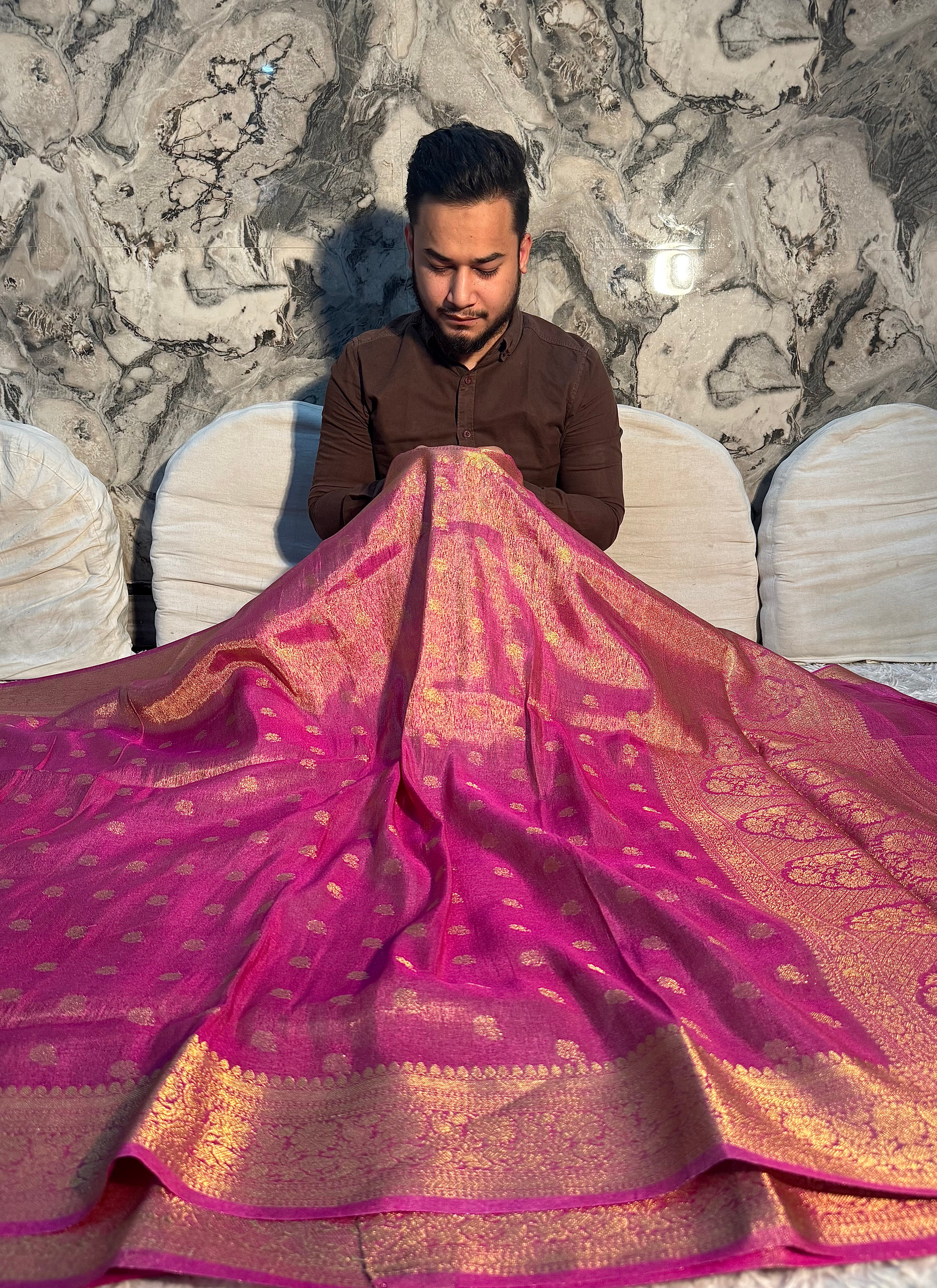 PREMIUM RANI SHADE SOFT KATAN TISSUE SILK SAREE