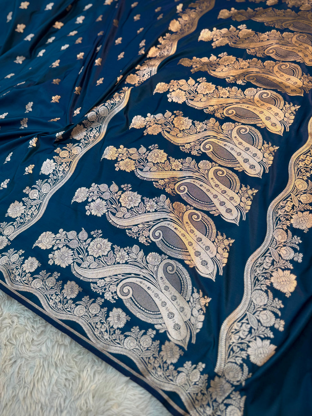 PREMIUM GERMAN BLUE SHADE SATIN MASHRU KATAN SILK SAREE