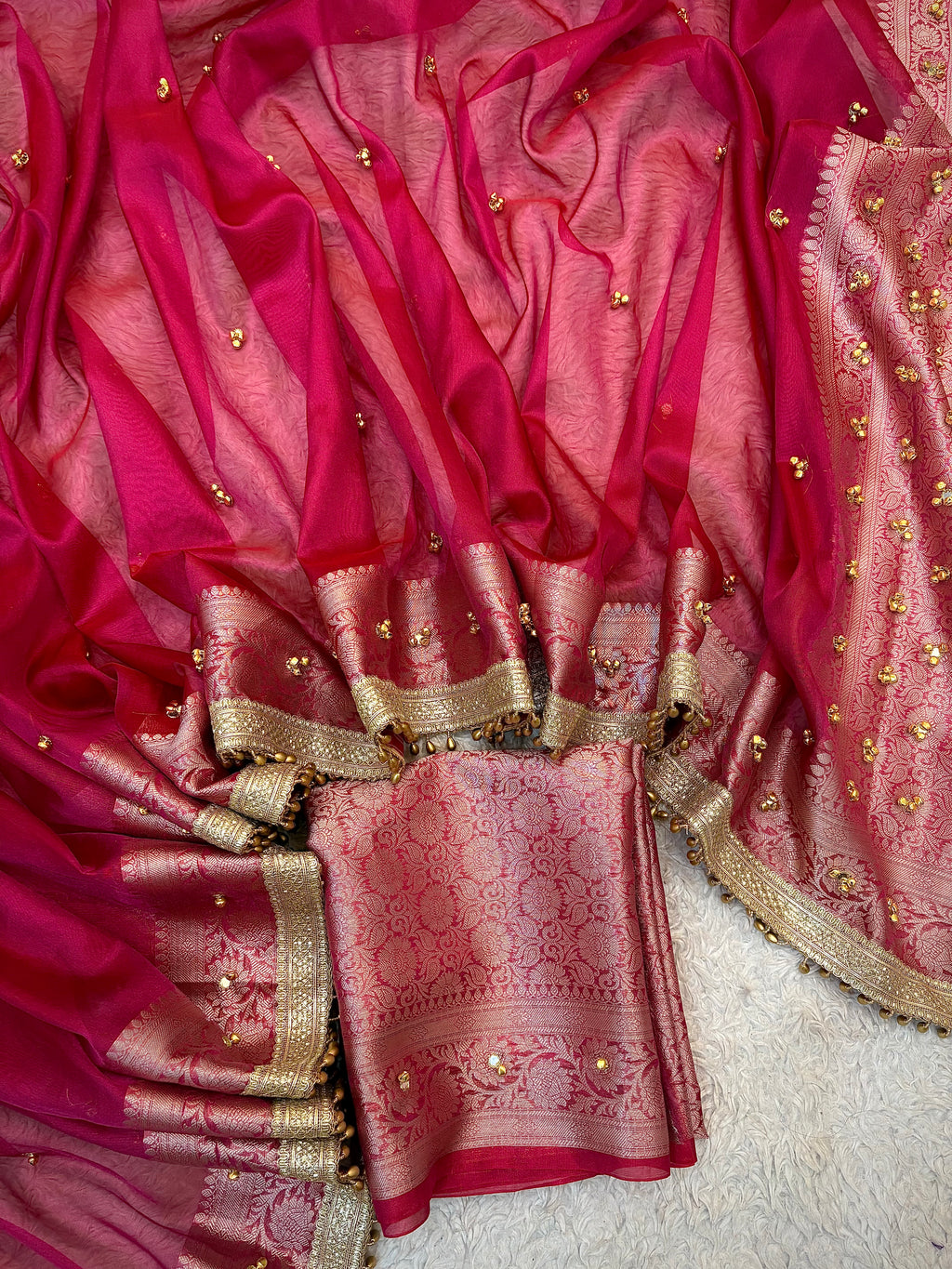 PREMIUM GHUNGROO WORK SOFT BANARASI TISSUE SILK DESIGNER SAREE