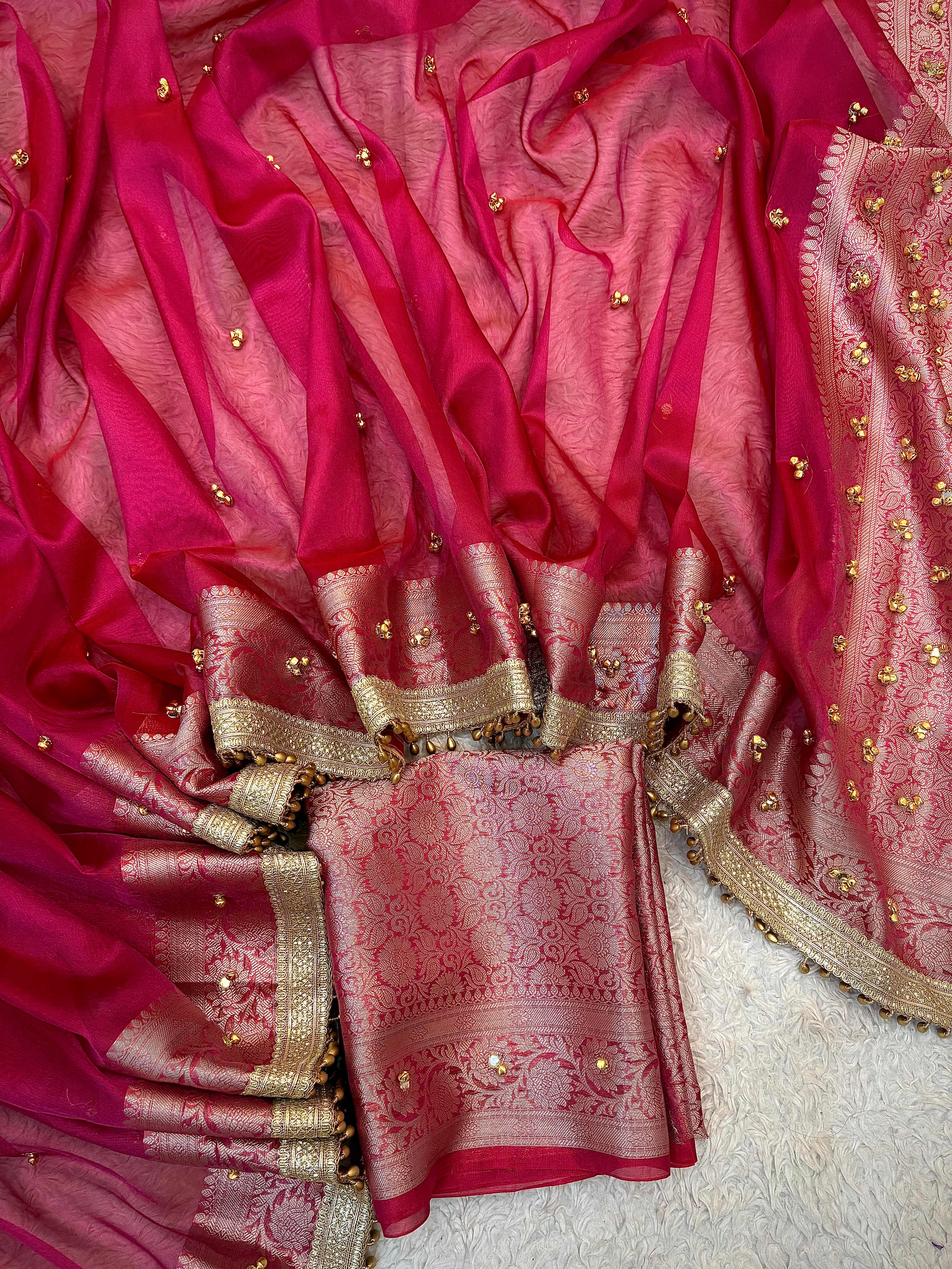 PREMIUM GHUNGROO WORK SOFT BANARASI TISSUE SILK DESIGNER SAREE