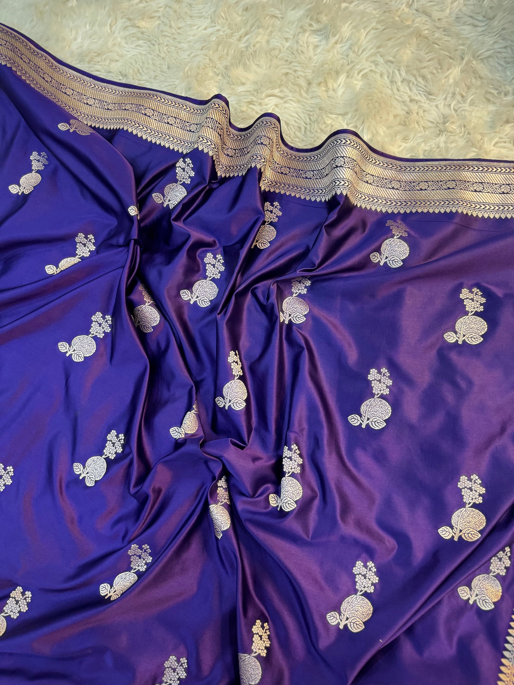 PREMIUM DEEP PURPLE SHADE SATIN MASHRU KATAN SILK SAREE