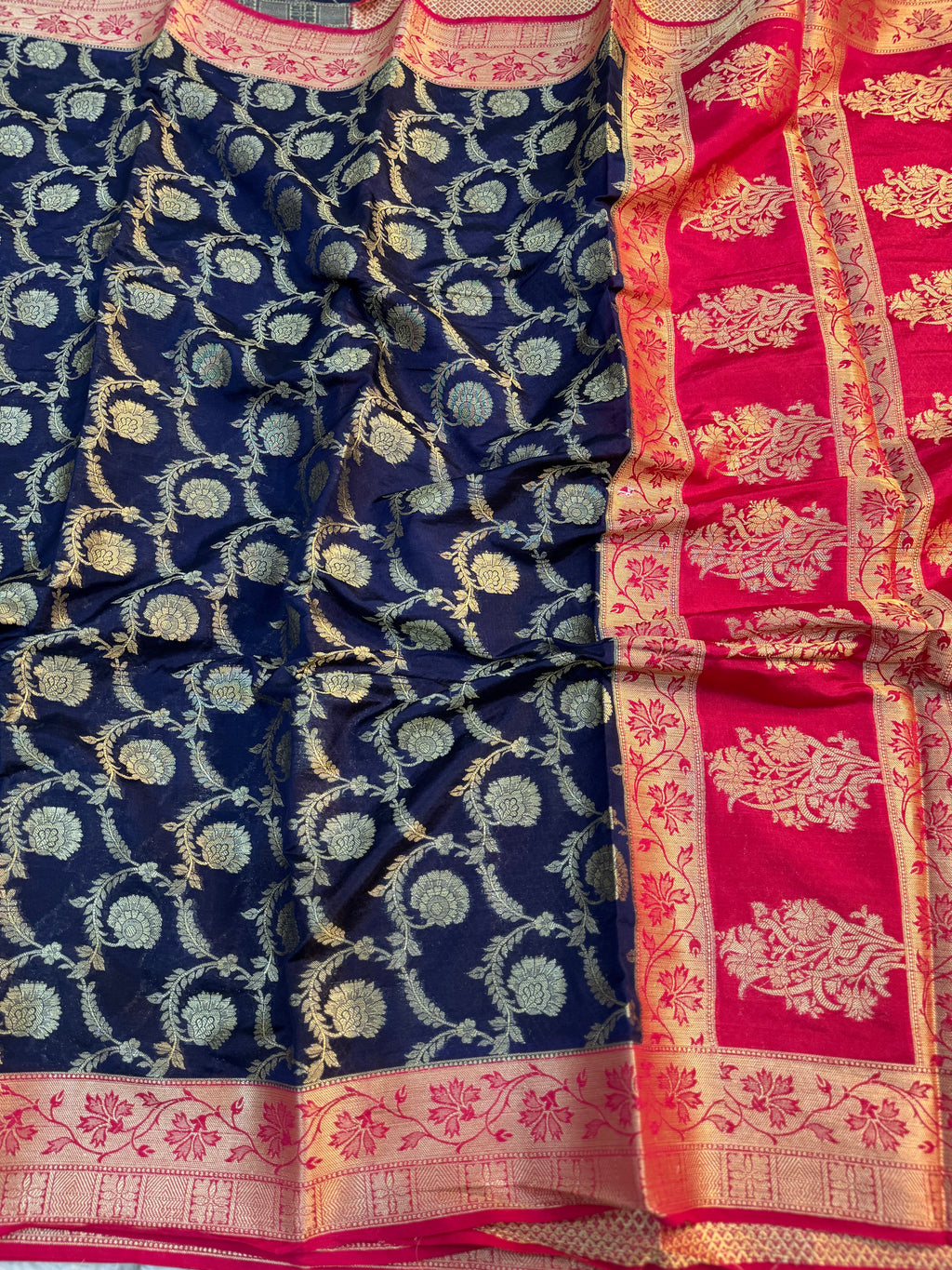 NEVY BLUE AND RED GEORGETTE BANARASI SAREE
