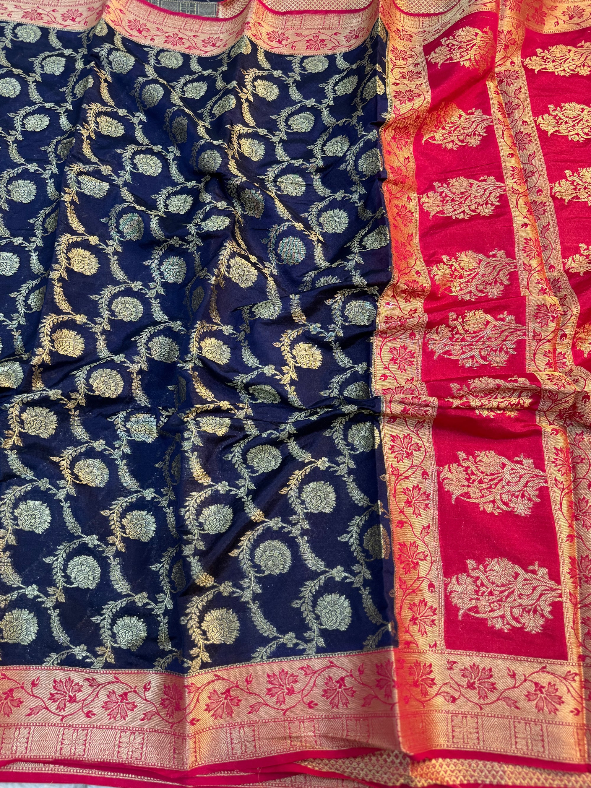 NEVY BLUE AND RED GEORGETTE BANARASI SAREE