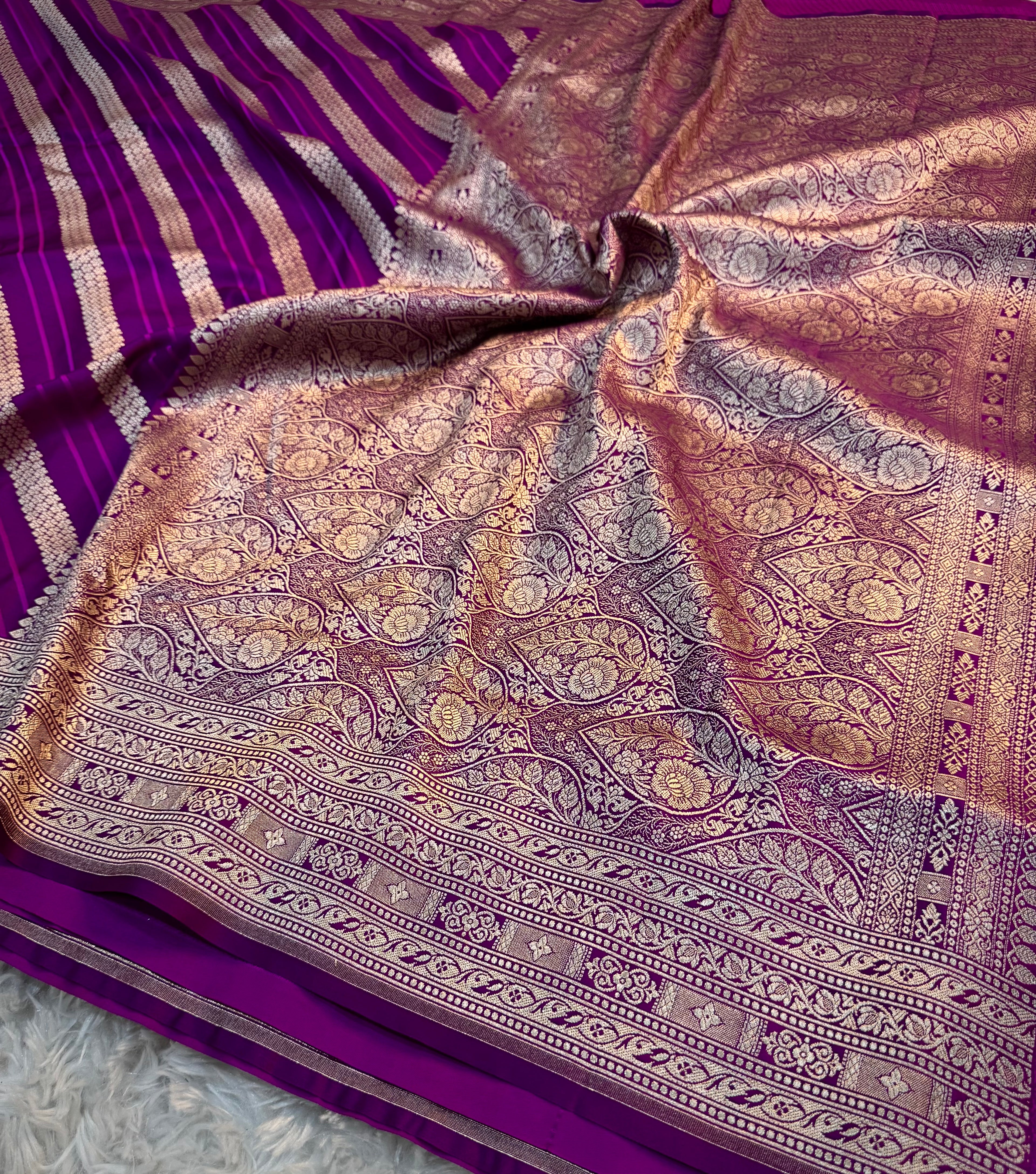 PREMIUM PURPLE SHADE SATIN MASHRU KATAN SILK SAREE