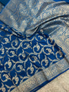 PREMIUM BLUE SHADE MASHRU KATAN SILK JAAL DESIGN WEAVE SAREE