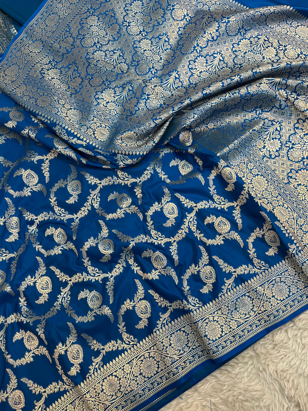 PREMIUM BLUE SHADE MASHRU KATAN SILK JAAL DESIGN WEAVE SAREE