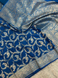 PREMIUM BLUE SHADE MASHRU KATAN SILK JAAL DESIGN WEAVE SAREE