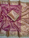 PREMIUM BABY PINK SHADE SOFT BANARASI TISSUE SILK GHUNGROO WORK WITH MIRROR WORK DESIGNER SAREE