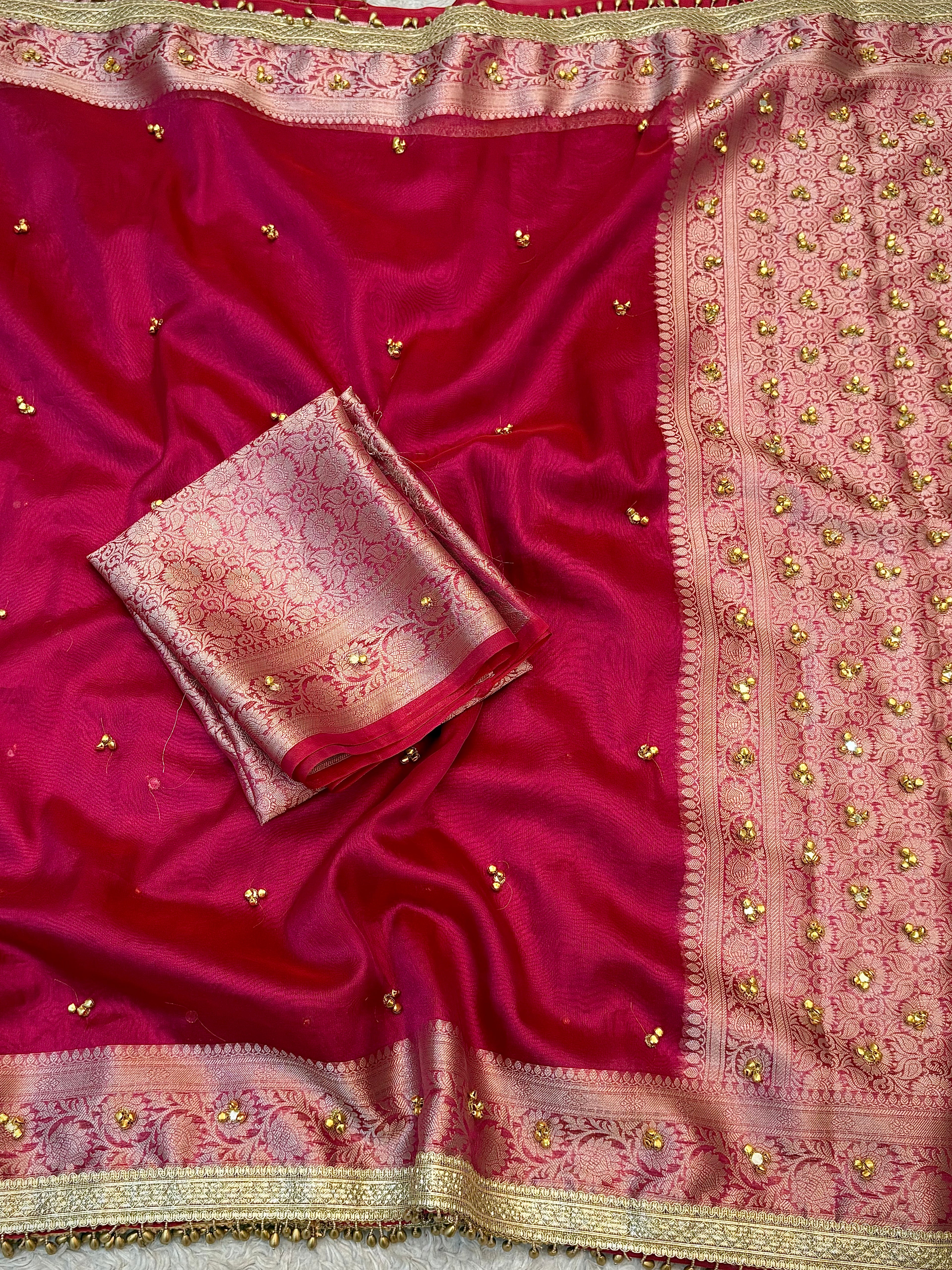 PREMIUM GHUNGROO WORK SOFT BANARASI TISSUE SILK DESIGNER SAREE