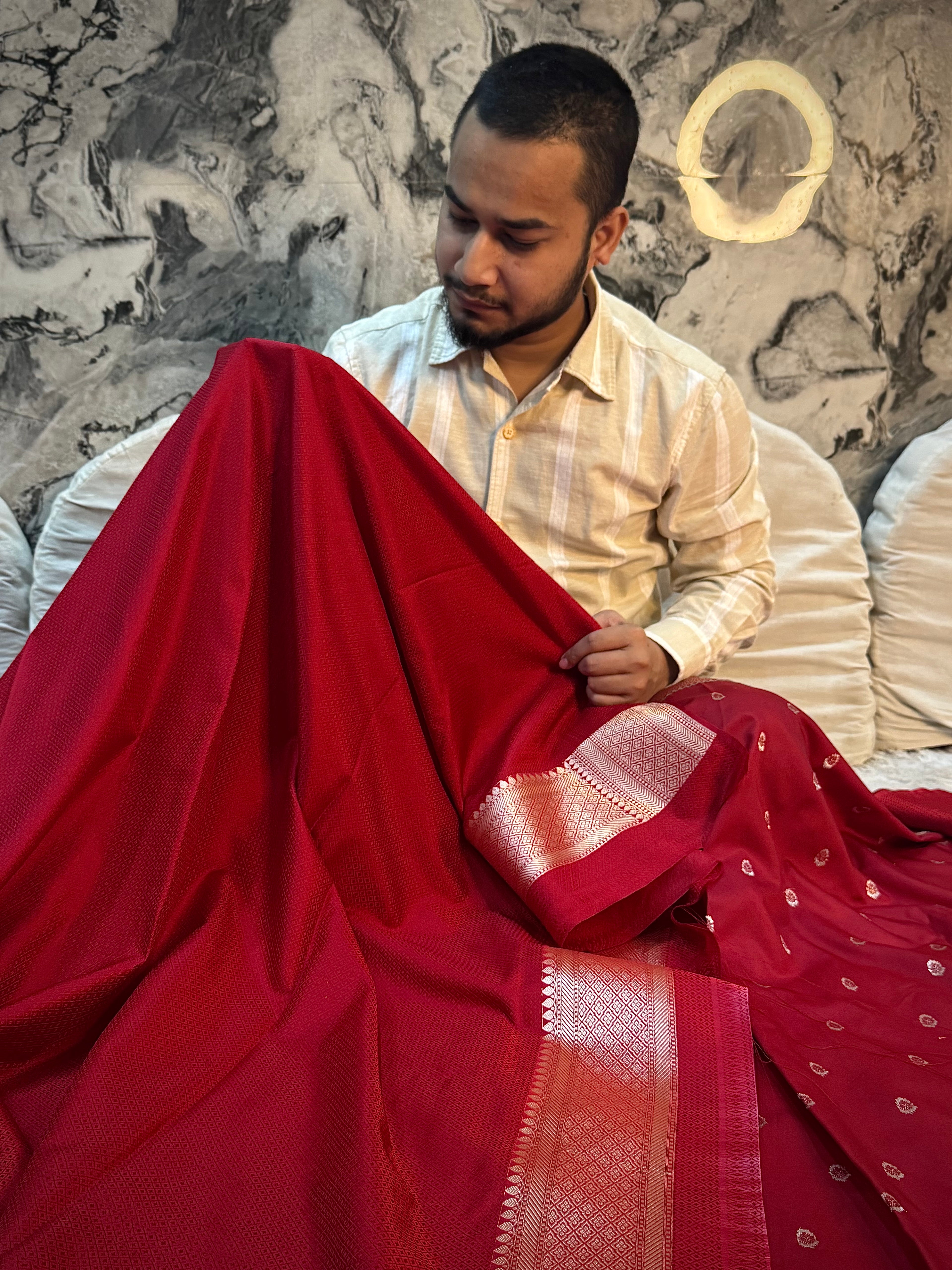 PREMIUM BRIDAL RED SHADE MASHRU KATAN SILK SAREE