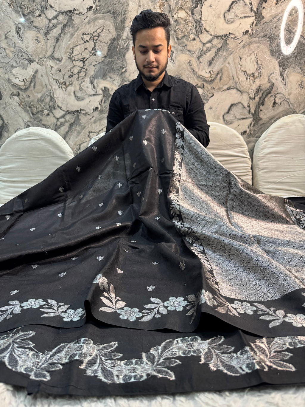 PREMIUM BLACK SHADE RAW MANGO SILK SAREE