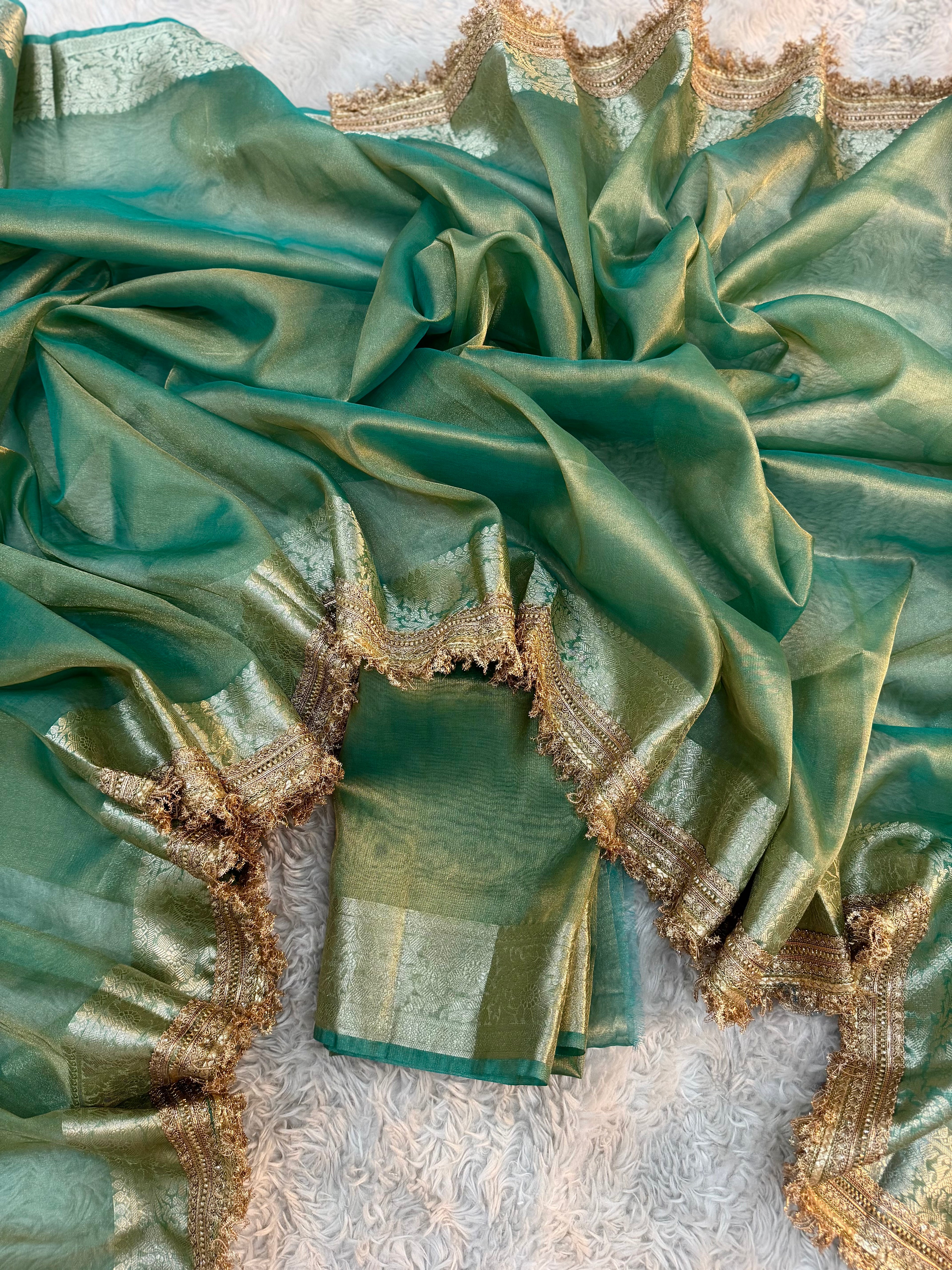 JANHVI KAPOOR INSPIRED SEA GREEN  DESIGNER TISSUE SILK SAREE