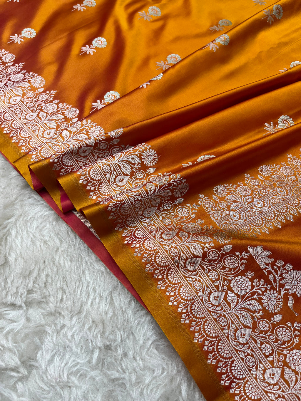 PREMIUM RUST ORANGE SHADE MASHRU KATAN SILK SAREE