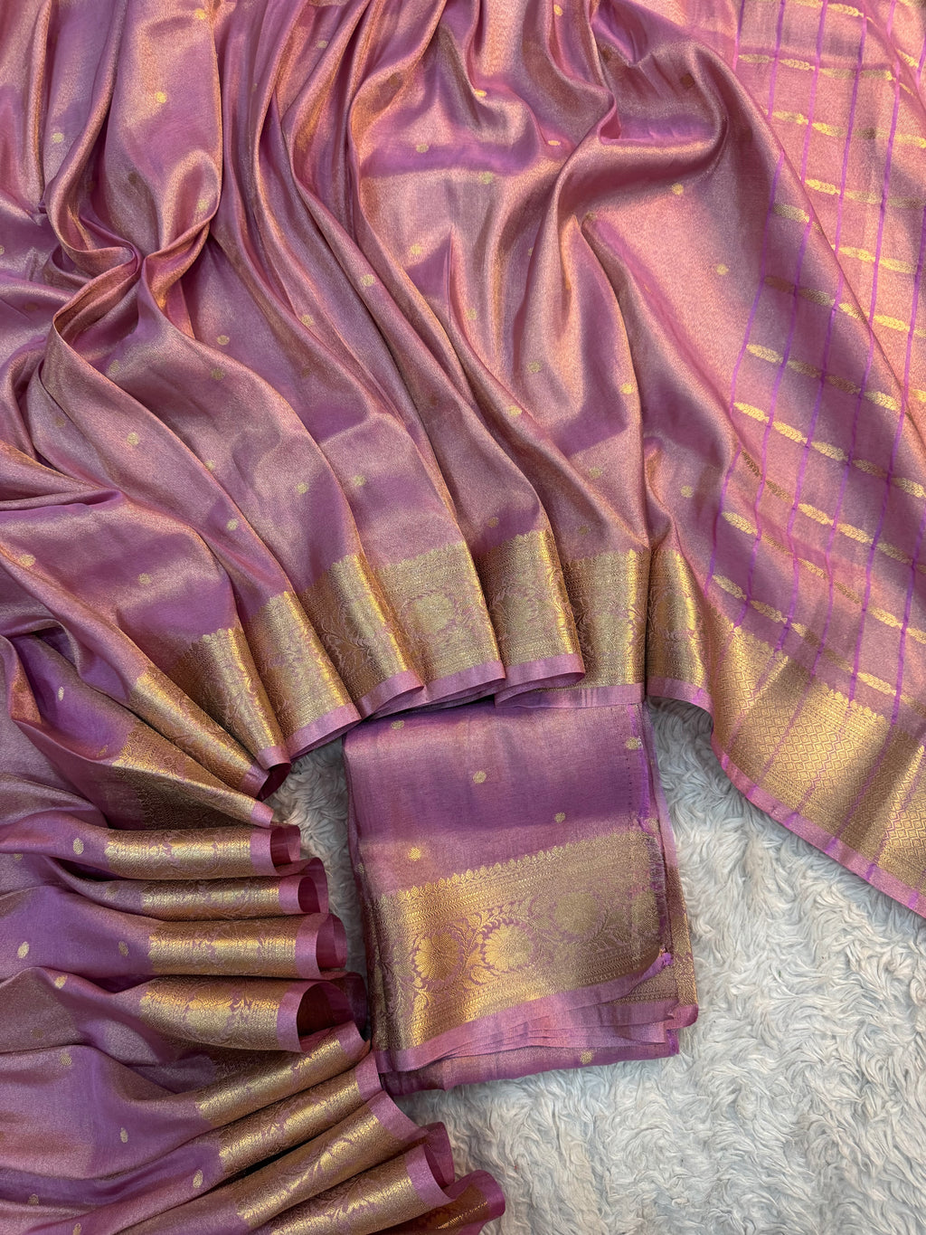 PREMIUM LILAC PINK SHADE SOFT KATAN TISSUE SILK BANARASI SAREE