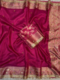 PREMIUM RANI SHADE SOFT BANARASI TISSUE SILK GHUNGROO WORK WITH MIRROR WORK DESIGNER SAREE
