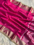 PREMIUM RANI SHADE DESIGNER TISSUE SILK BOOTI SAREE WITH LACE ATTACHED