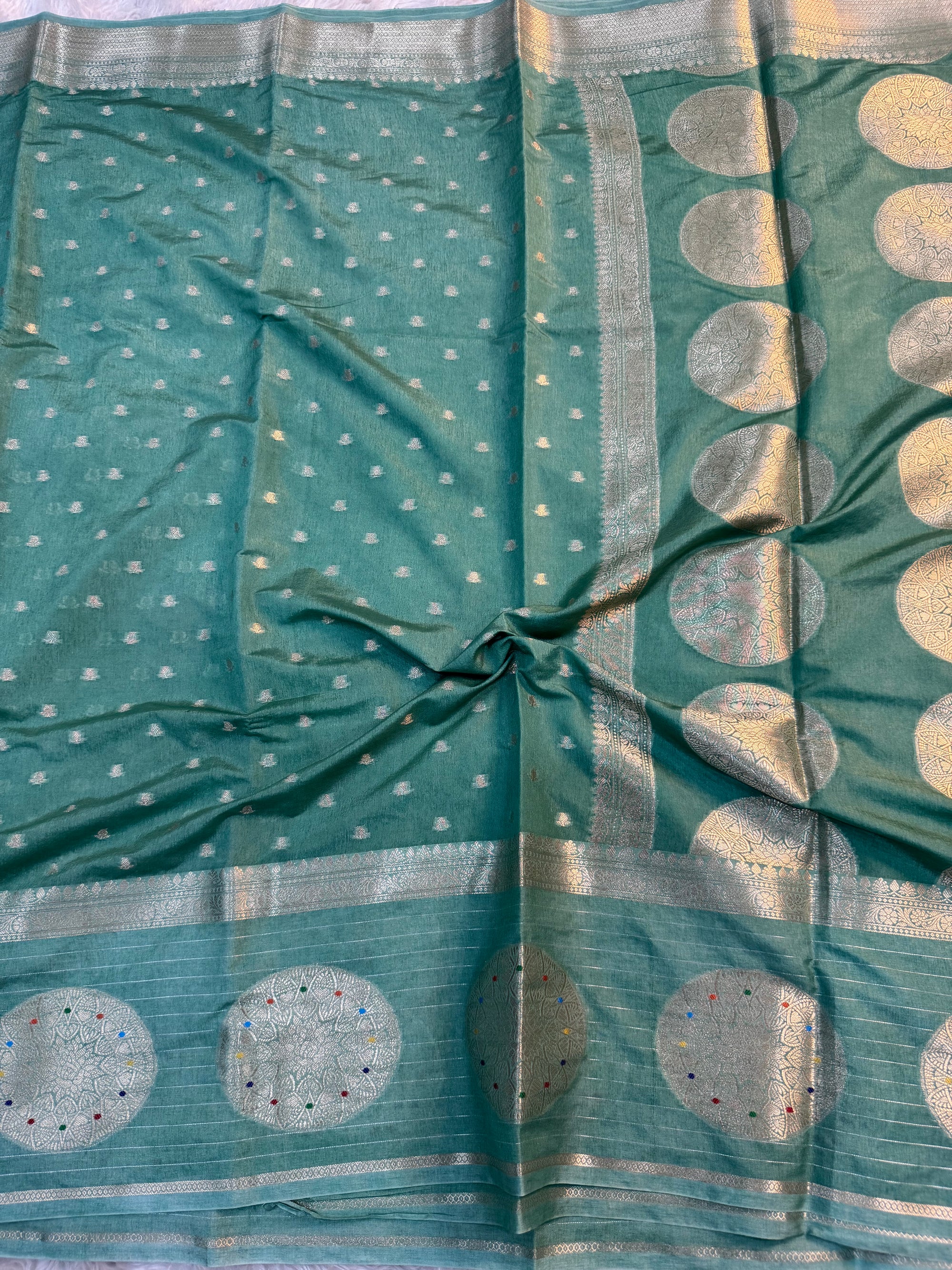 PREMIUM TEAL GREEN SHADE CHINIYA SILK SAREE