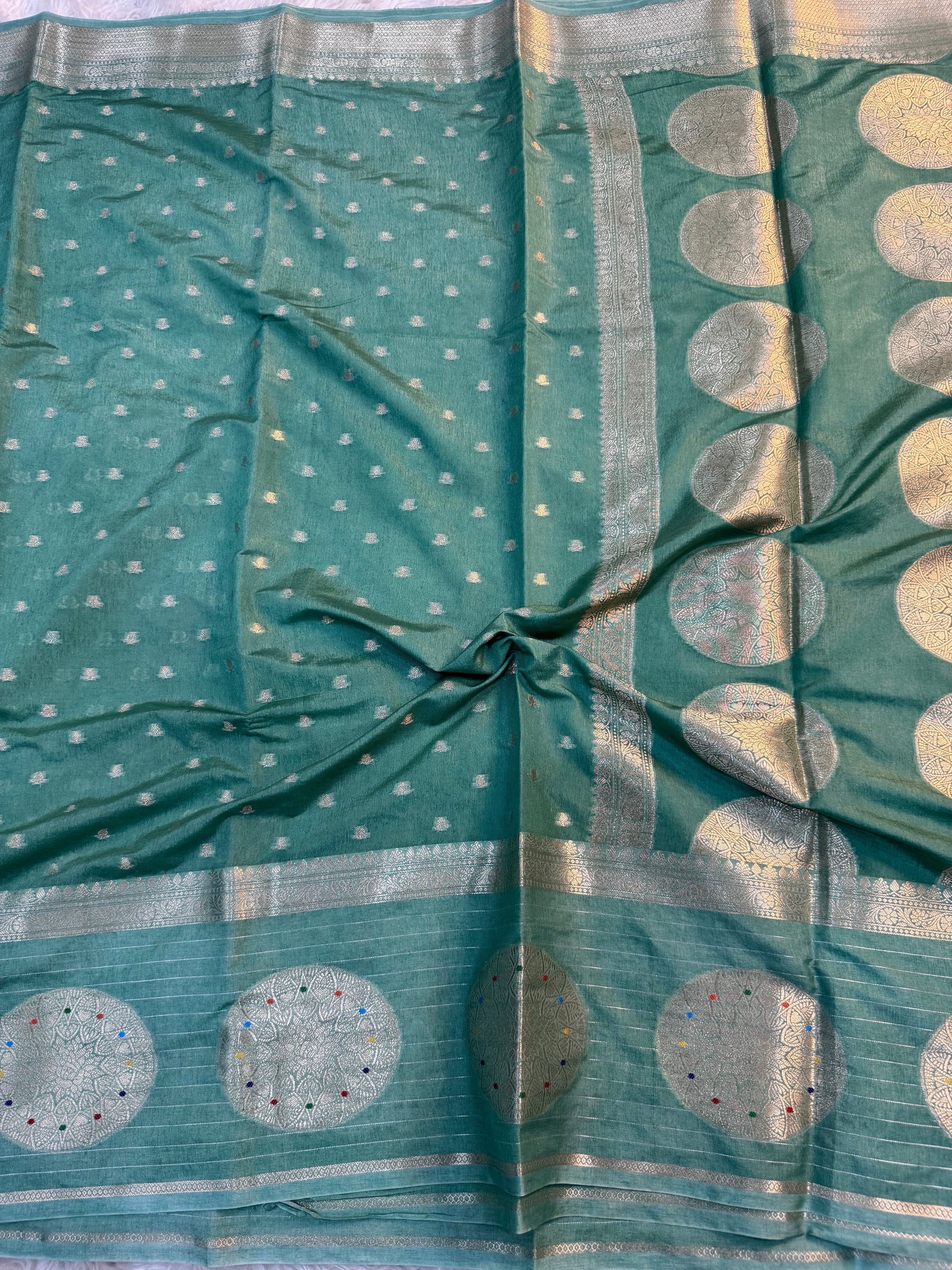 PREMIUM TEAL GREEN SHADE CHINIYA SILK SAREE