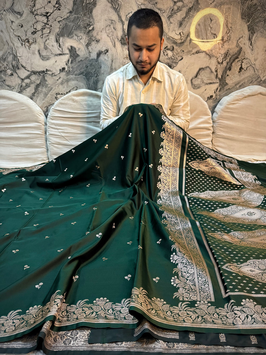PREMIUM BOTTLE GREEN SHADE MASHRU KATAN SILK SAREE