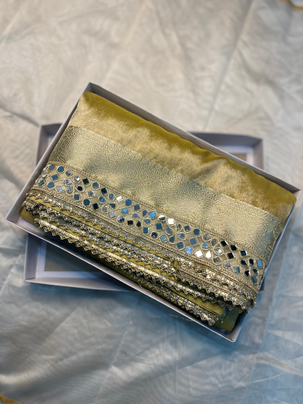 EXCLUSIVE YELLOW SHADE SOFT  TISSUE SILK SAREE WITH DESIGNER LACE ATTACHED