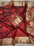 PREMIUM MAROON SHADE GHUNGROO WORK SOFT BANARASI TISSUE SILK DESIGNER SAREE