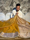 EXCLUSIVE YELLOW SHADE SOFT TISSUE SILK MIRROR WORK DESIGNER SAREE