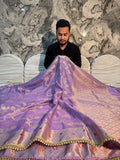 PREMIUM METALLIC LAVEDNDER BANARASI KATAN TISSUE SILK DESIGNER SAREE