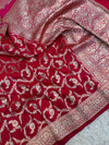 PREMIUM BRIDAL RED SHADE MASHRU KATAN SILK JAAL DESIGN WEAVE SAREE