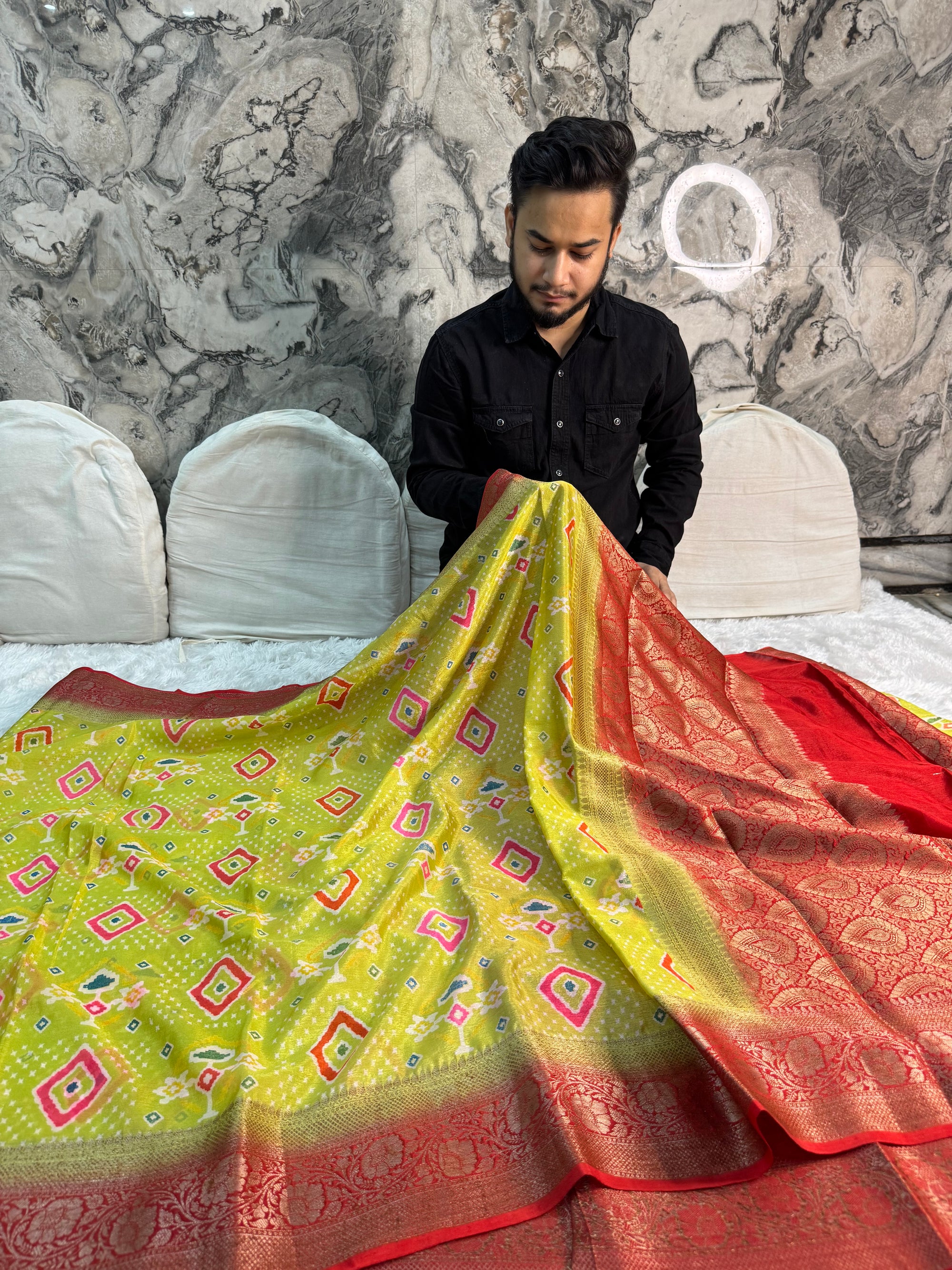 BEAUTIFUL PISTA GREEN SHADE BANARASI SOFT SILK SAREE WITH DIGITAL PRINT
