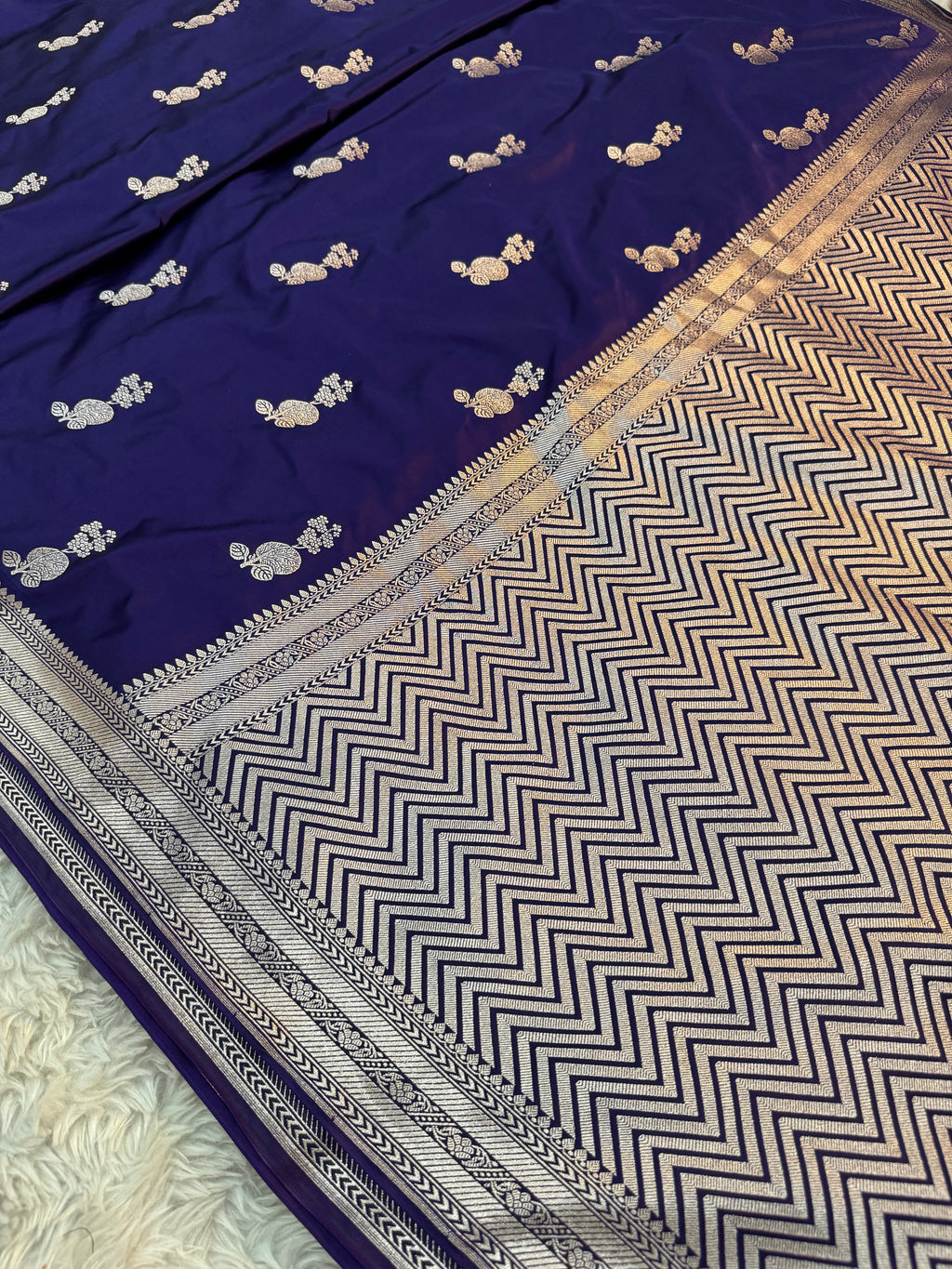 PREMIUM DEEP PURPLE SHADE SATIN MASHRU KATAN SILK SAREE
